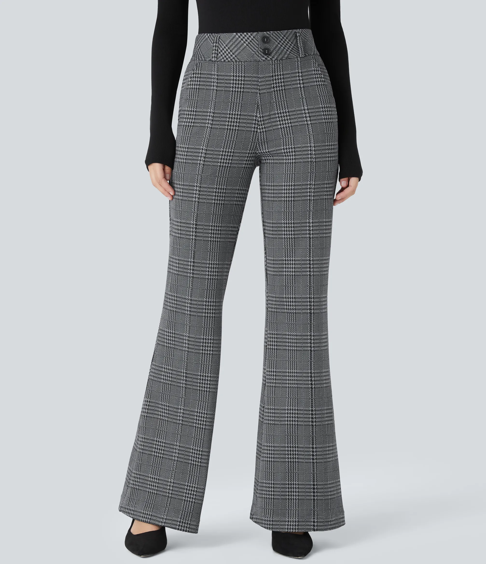 High-Waisted Pants|Skinny Pants<HALARA Flex™ High Waisted Decorative Pocket Houndstooth Plaid Work Flare Pants