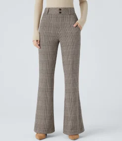 High-Waisted Pants|Skinny Pants<HALARA Flex™ High Waisted Decorative Pocket Houndstooth Plaid Work Flare Pants