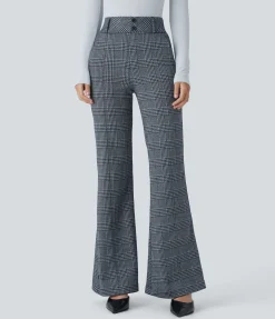 High-Waisted Pants|Skinny Pants<HALARA Flex™ High Waisted Decorative Pocket Houndstooth Plaid Work Flare Pants