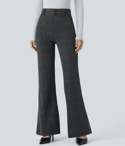 High-Waisted Pants|Skinny Pants<HALARA Flex™ High Waisted Decorative Pocket Houndstooth Plaid Work Flare Pants