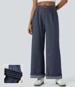 High Waisted Jeans|Wide Leg Jeans<HALARA Flex™ High Waisted Pockets Striped Washed Casual Baggy Wide Leg Jeans