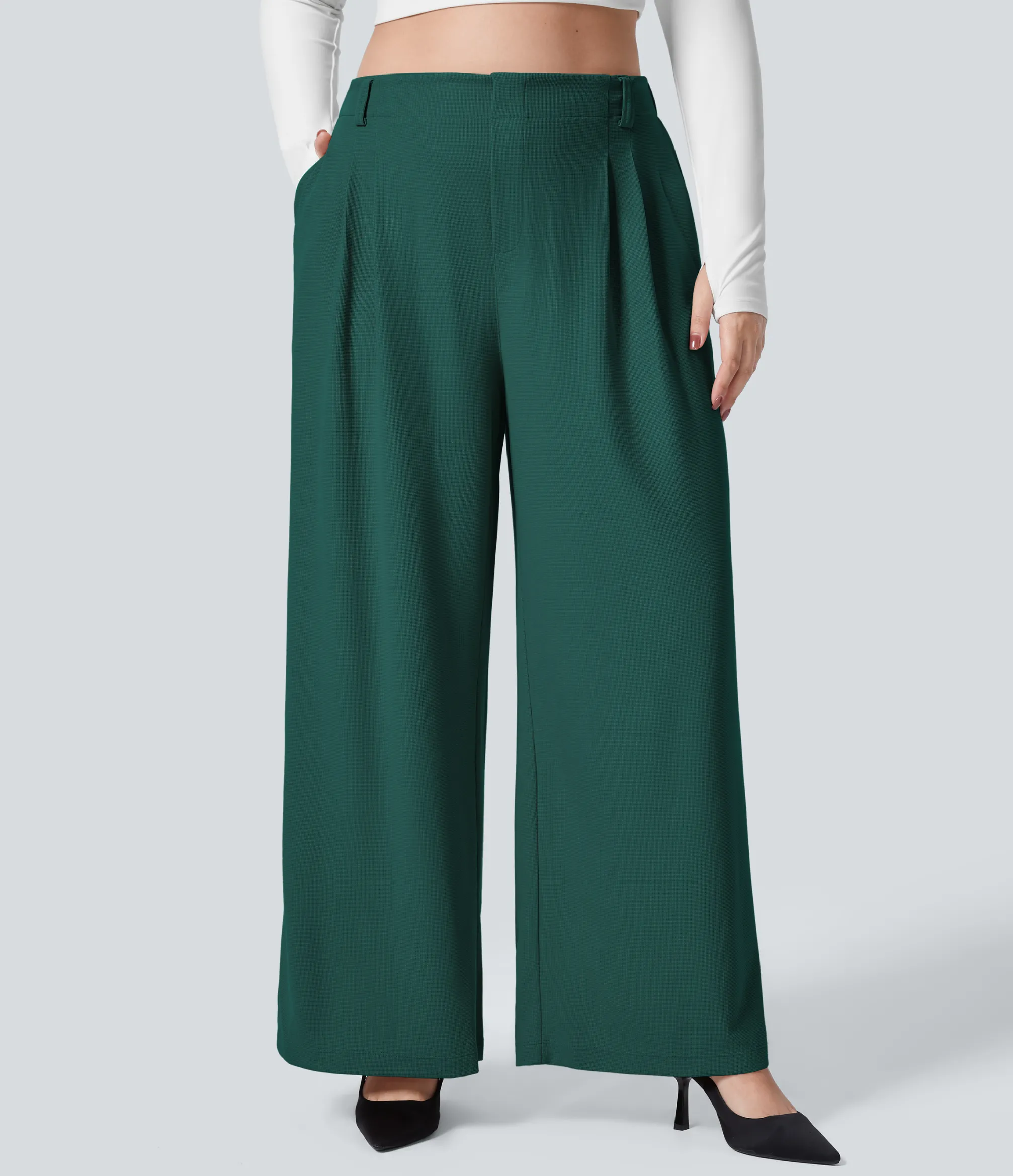 Halara Flex™ Pant|Plus Size<HALARA Flex™ High Waisted Pocket Wide Leg Waffle Work Plus Size Pants