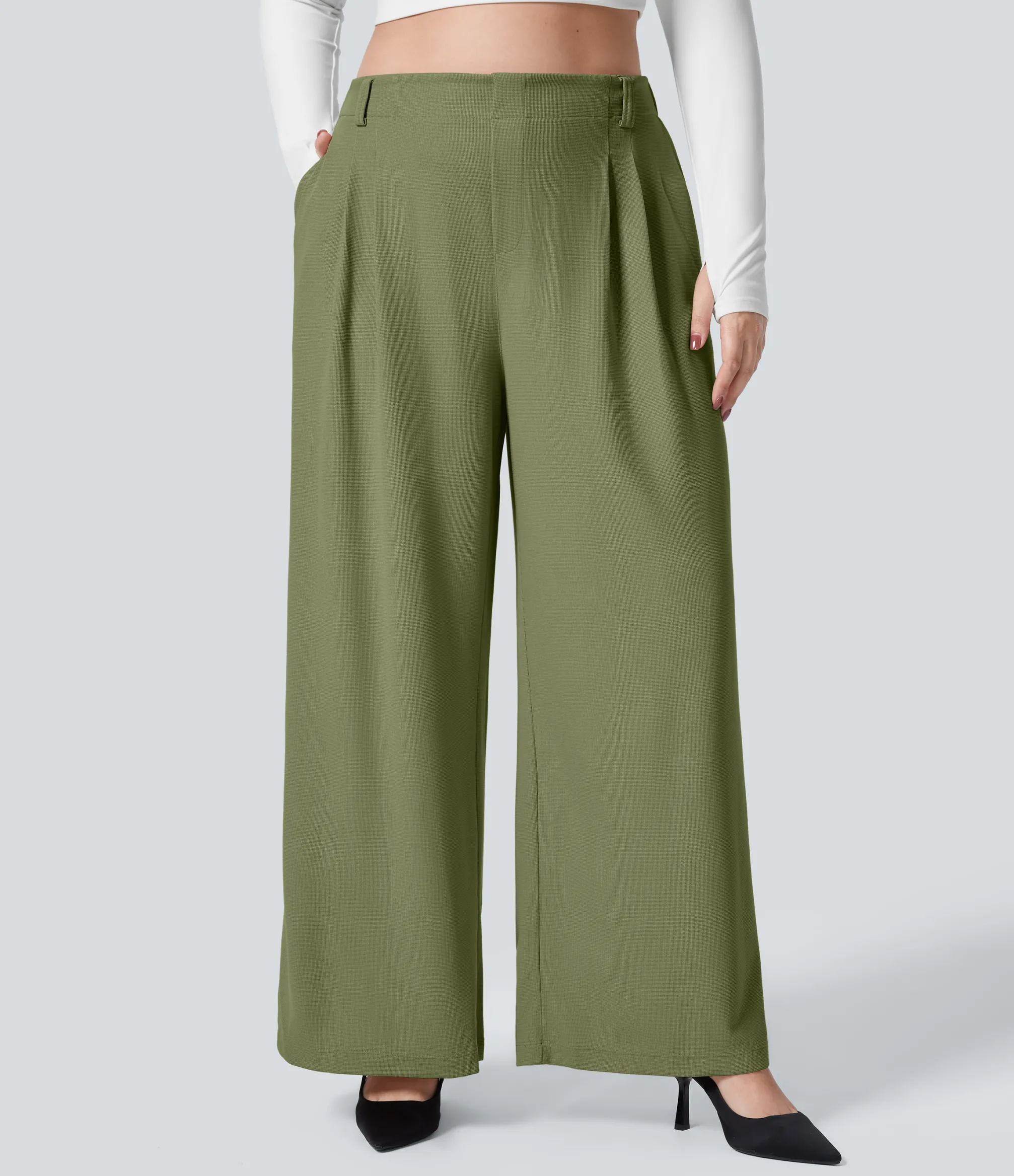 Halara Flex™ Pant|Plus Size<HALARA Flex™ High Waisted Pocket Wide Leg Waffle Work Plus Size Pants