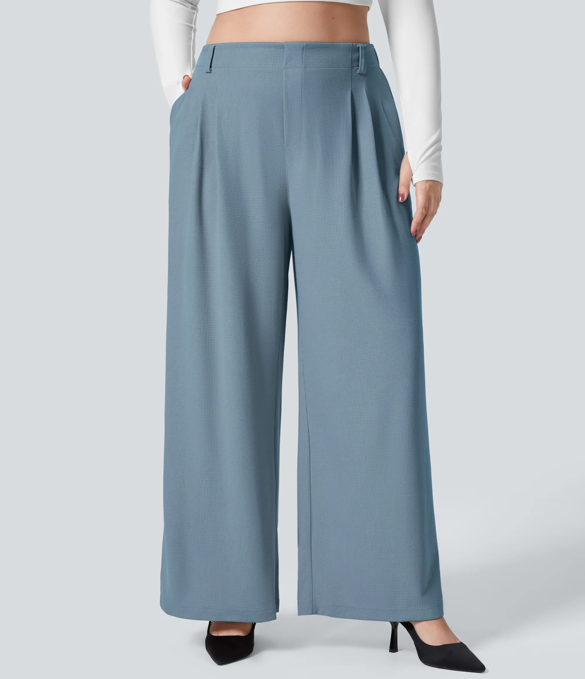Halara Flex™ Pant|Plus Size<HALARA Flex™ High Waisted Pocket Wide Leg Waffle Work Plus Size Pants