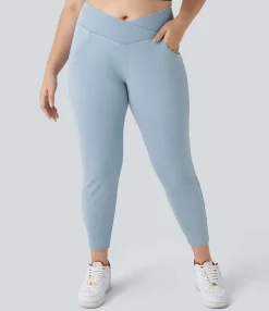 Pocket Leggings|Crossover Leggings<HALARA Flex™ High Waisted Crossover Pockets Denim 7/8 Plus Size Work Leggings