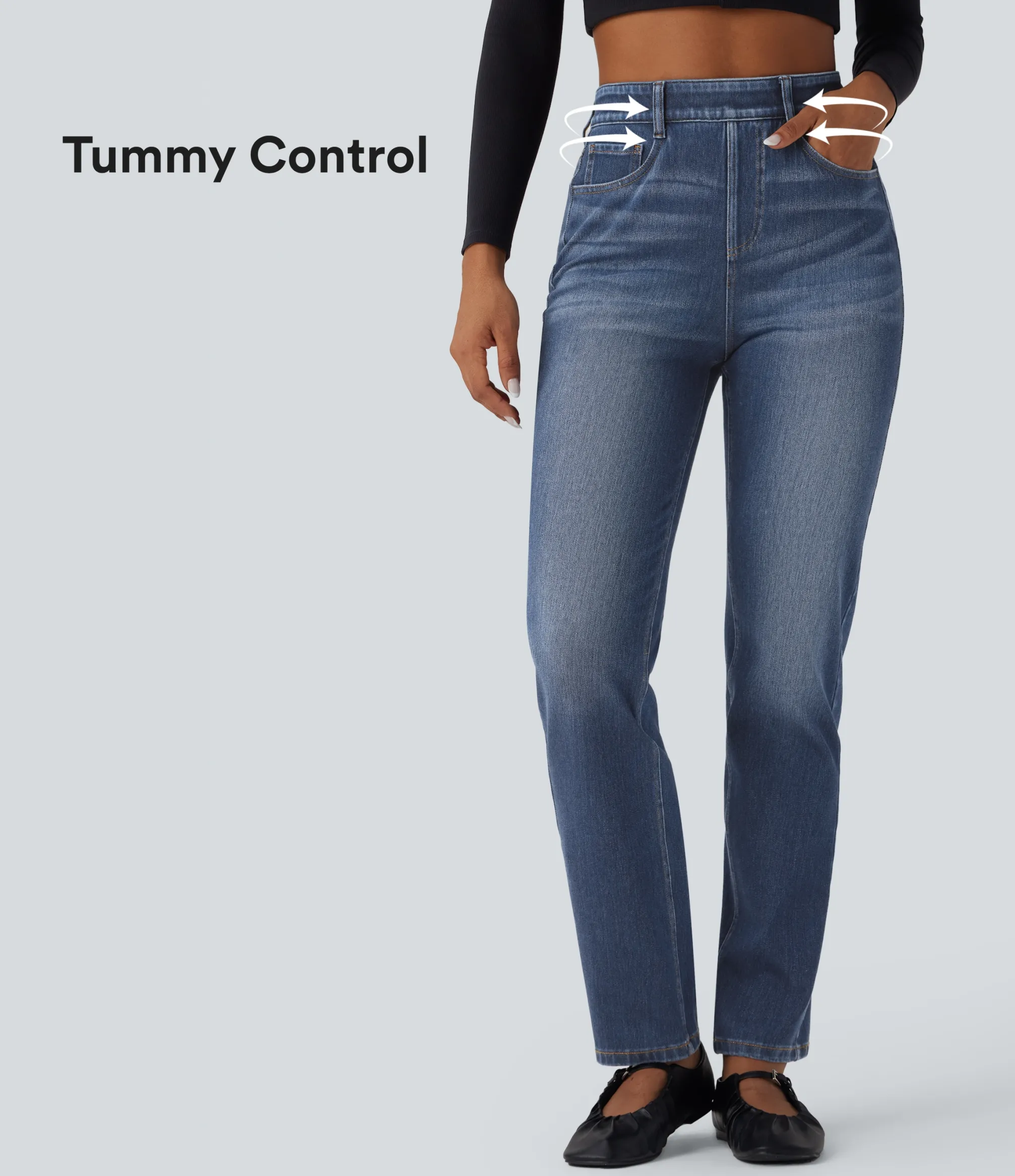 High Waisted Jeans|Jeans<HALARA Flex™ High Waisted Tummy Control Washed Casual Slim Jeans with Pockets