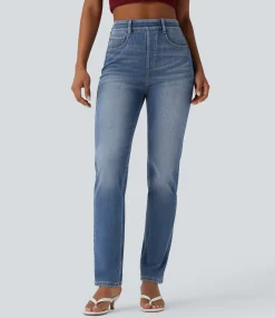 High Waisted Jeans|Jeans<HALARA Flex™ High Waisted Tummy Control Washed Casual Slim Jeans with Pockets