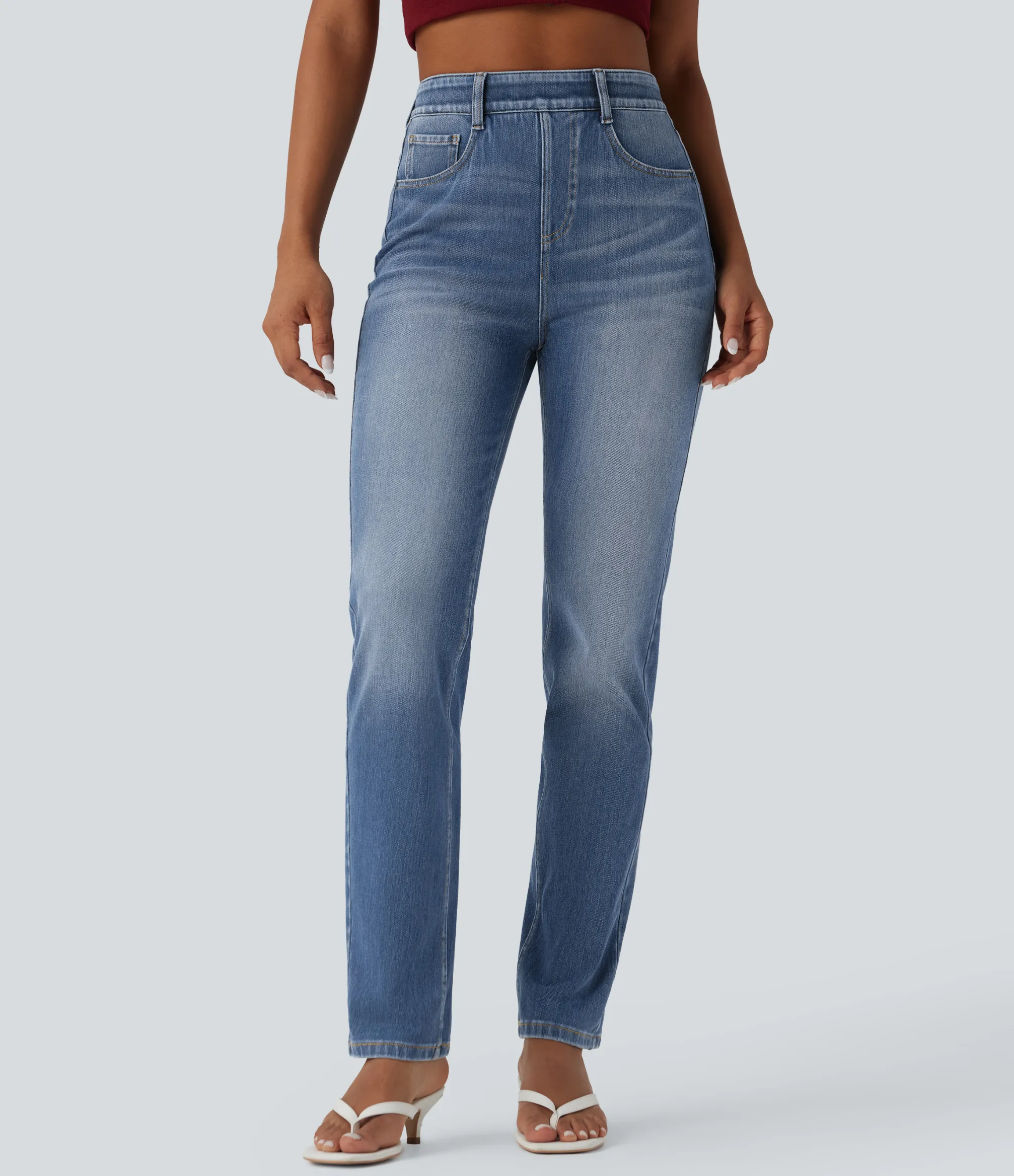 High Waisted Jeans|Jeans<HALARA Flex™ High Waisted Tummy Control Washed Casual Slim Jeans with Pockets