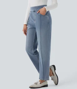 High Waisted Jeans|Straight-Leg Jeans<HALARA Flex™ High Waisted Straight Leg Casual Jeans with Pockets