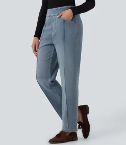 High Waisted Jeans|Straight-Leg Jeans<HALARA Flex™ High Waisted Straight Leg Casual Jeans with Pockets