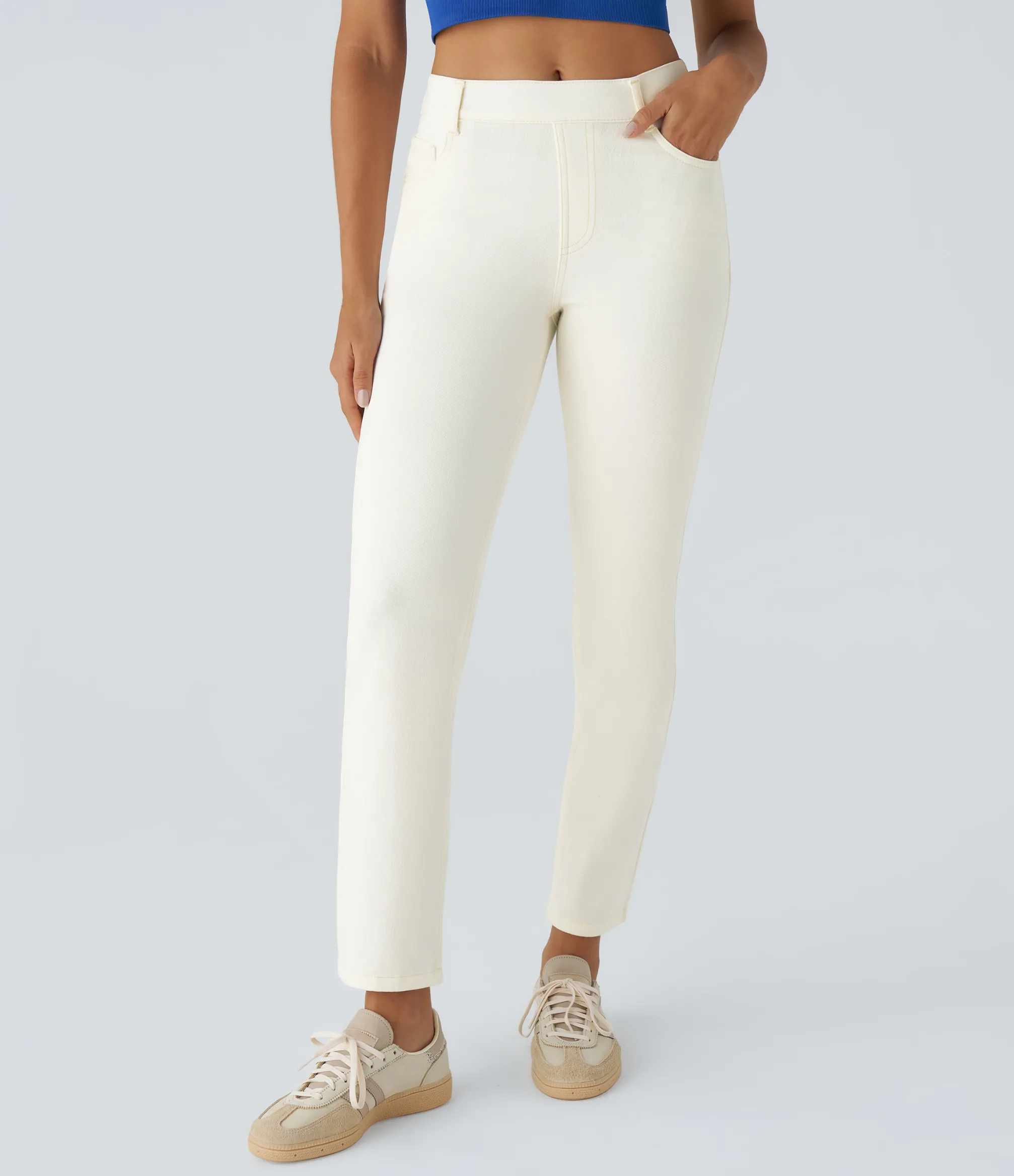 High Waisted Jeans|Straight-Leg Jeans<HALARA Flex™ High Waisted Multiple Pockets Straight Leg Washed Stretchy Knit Casual Jeans