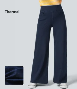 High Waisted Jeans|Wide Leg Jeans<HALARA Flex™ High Waisted Pockets Wide Leg Casual Thermal Jeans