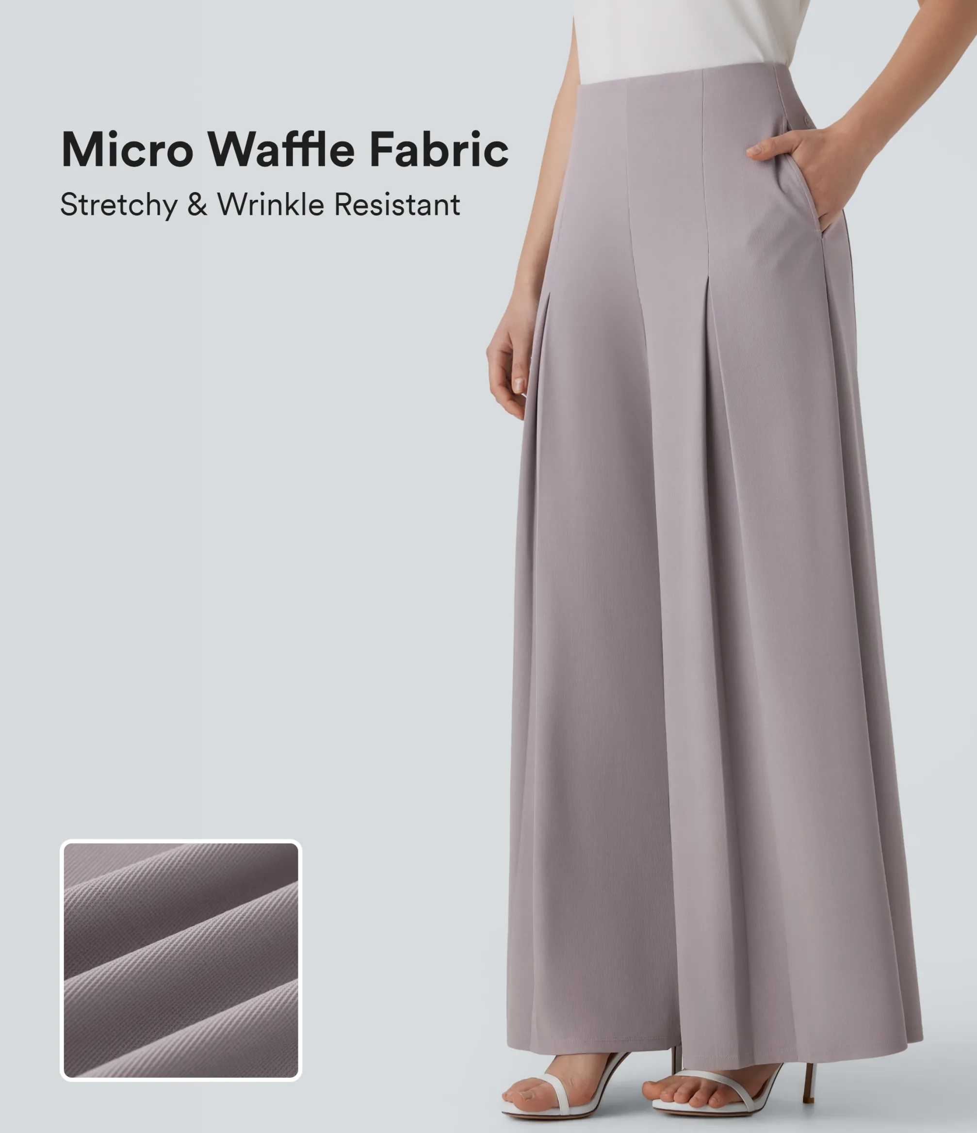 High-Waisted Pants|Wide-Leg Pants<HALARA Flex™ High Waisted Pocket Palazzo Wide Leg Micro Waffle Work Pants