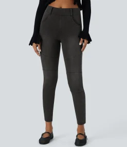 Pocket Leggings|Casual Wear Leggings<HALARA Flex™ High Waisted Pockets 7/8 Denim Casual Biker Leggings