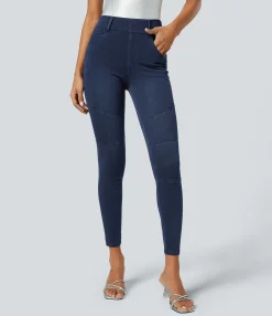 Pocket Leggings|Casual Wear Leggings<HALARA Flex™ High Waisted Pockets 7/8 Denim Casual Biker Leggings