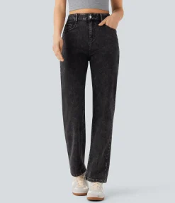 Straight-Leg Jeans|High-Waisted Pants<HALARA Flex™ High Waisted Zipper Pockets Straight Leg Casual Jeans