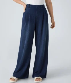 High Waisted Jeans|Wide Leg Jeans<HALARA Flex™ High Waisted Pocket Baggy Wide Leg Casual Jeans