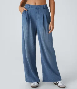 High Waisted Jeans|Wide Leg Jeans<HALARA Flex™ High Waisted Pocket Baggy Wide Leg Casual Jeans