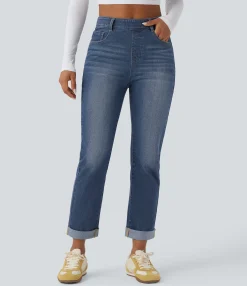 High Waisted Jeans|Jeans<HALARA Flex™ High Waisted Rolled Hem Casaul Slim Jeans with Pockets