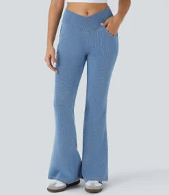 High Waisted Jeans|Skinny Jeans<HALARA Flex™ High Waisted Crossover Pockets Waffle Casual Flare Jeans