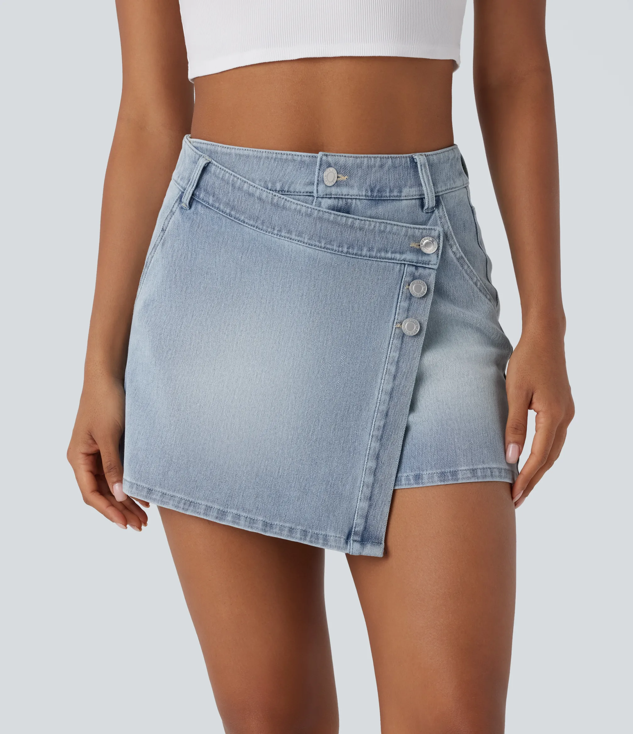 Denim Skirts|Denim Skirts<HALARA Flex™ High Waisted Pockets Wrapped Washed Denim Casual Skort
