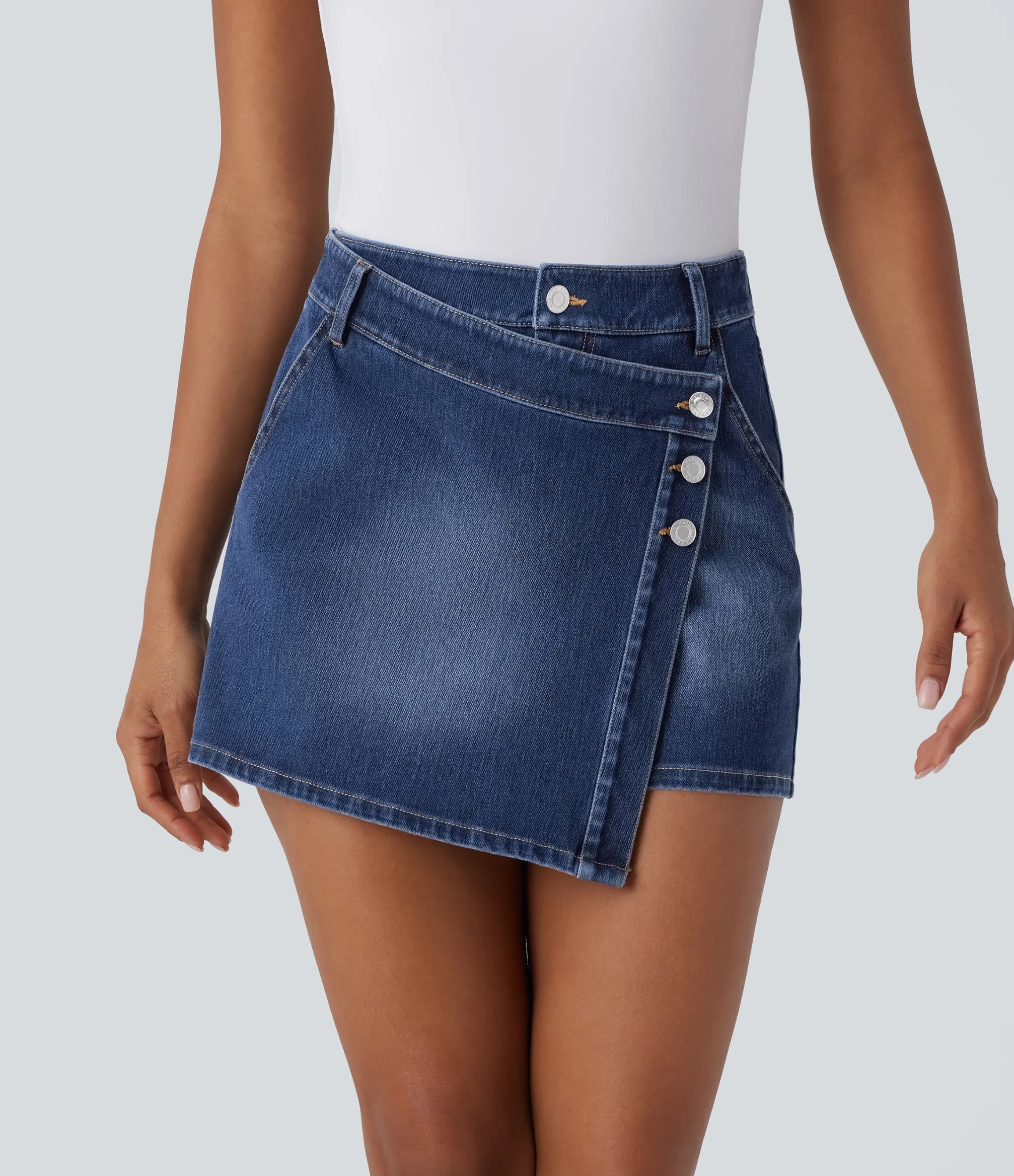 Denim Skirts|Denim Skirts<HALARA Flex™ High Waisted Pockets Wrapped Washed Denim Casual Skort
