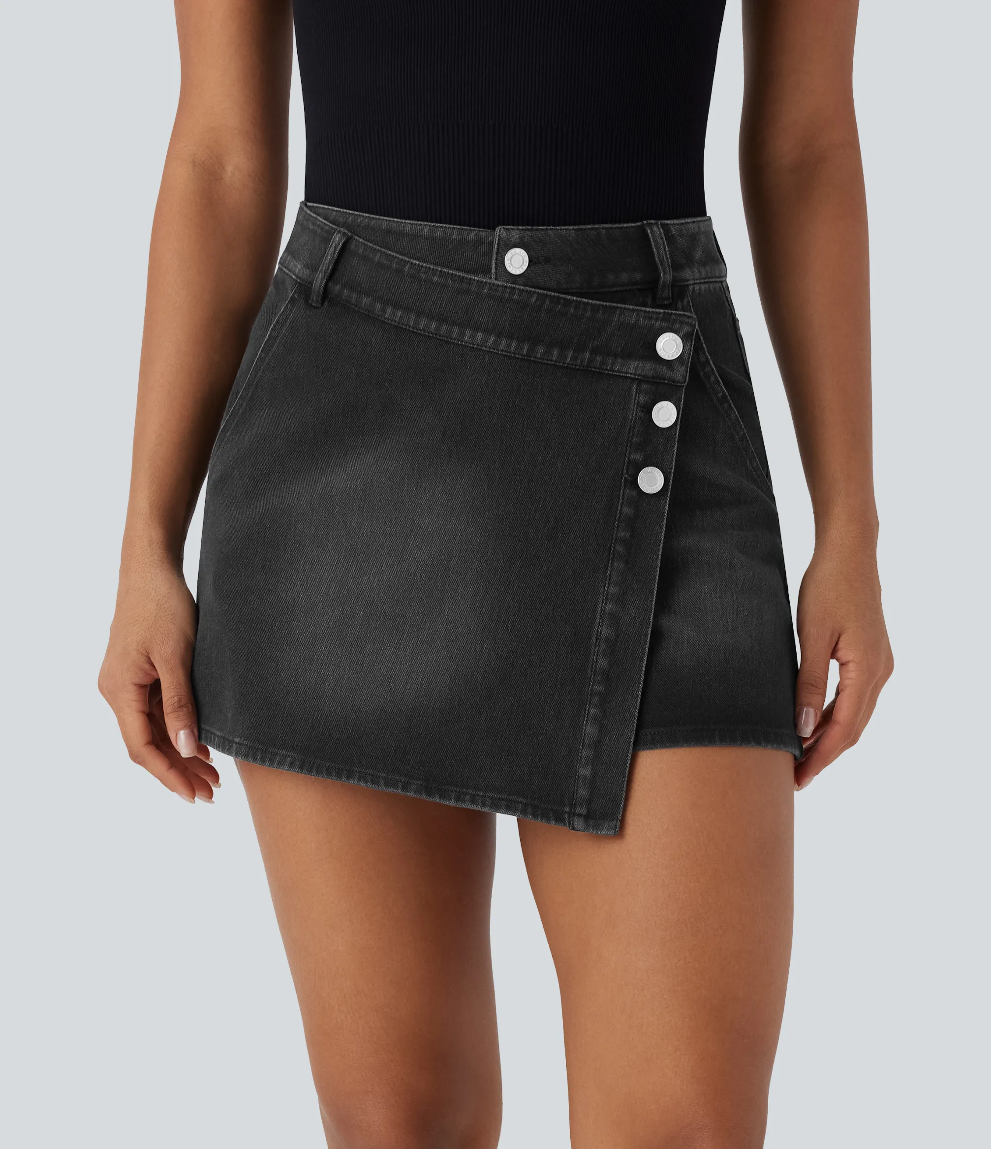 Denim Skirts|Denim Skirts<HALARA Flex™ High Waisted Pockets Wrapped Washed Denim Casual Skort