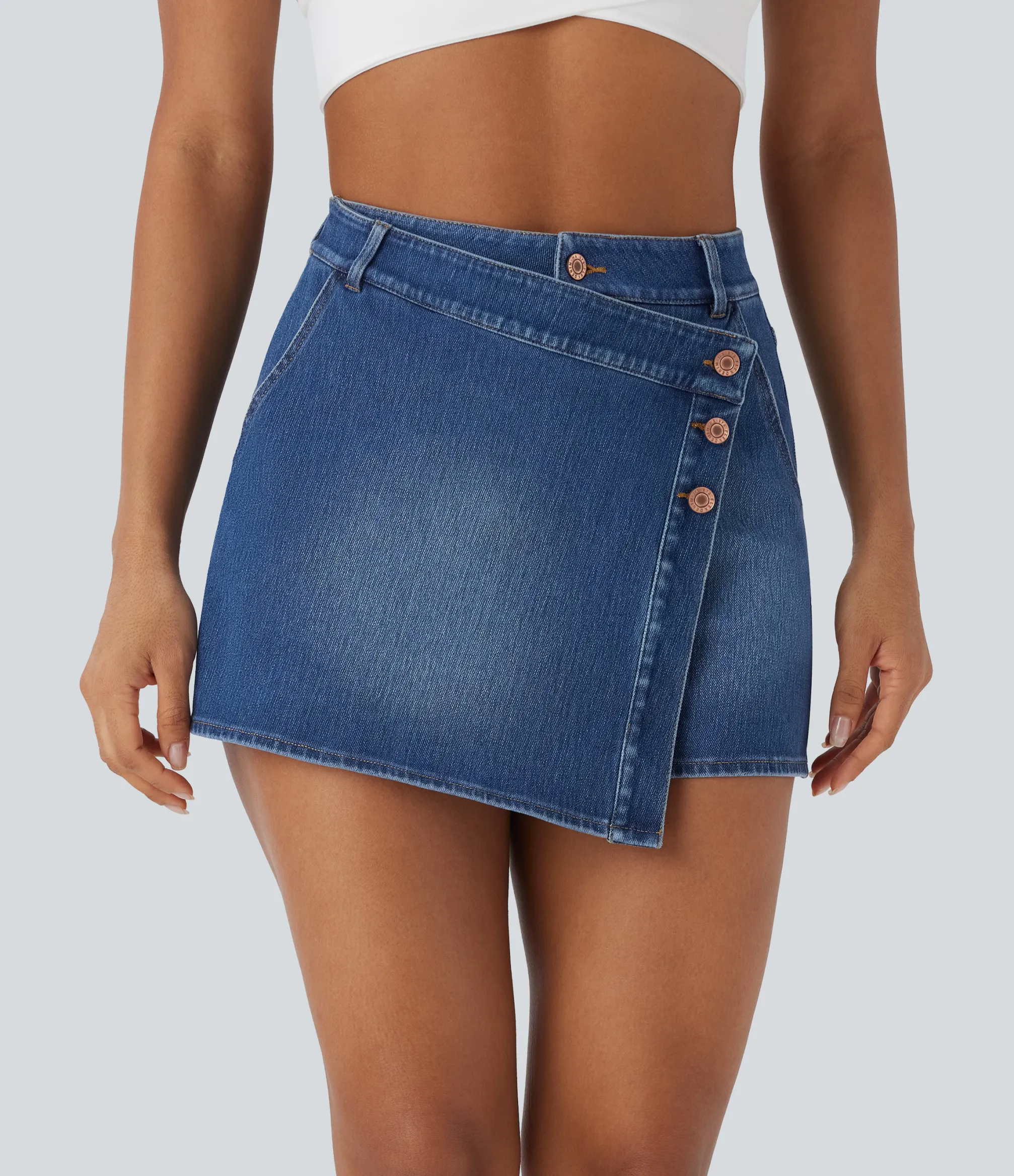 Denim Skirts|Denim Skirts<HALARA Flex™ High Waisted Pockets Wrapped Washed Denim Casual Skort