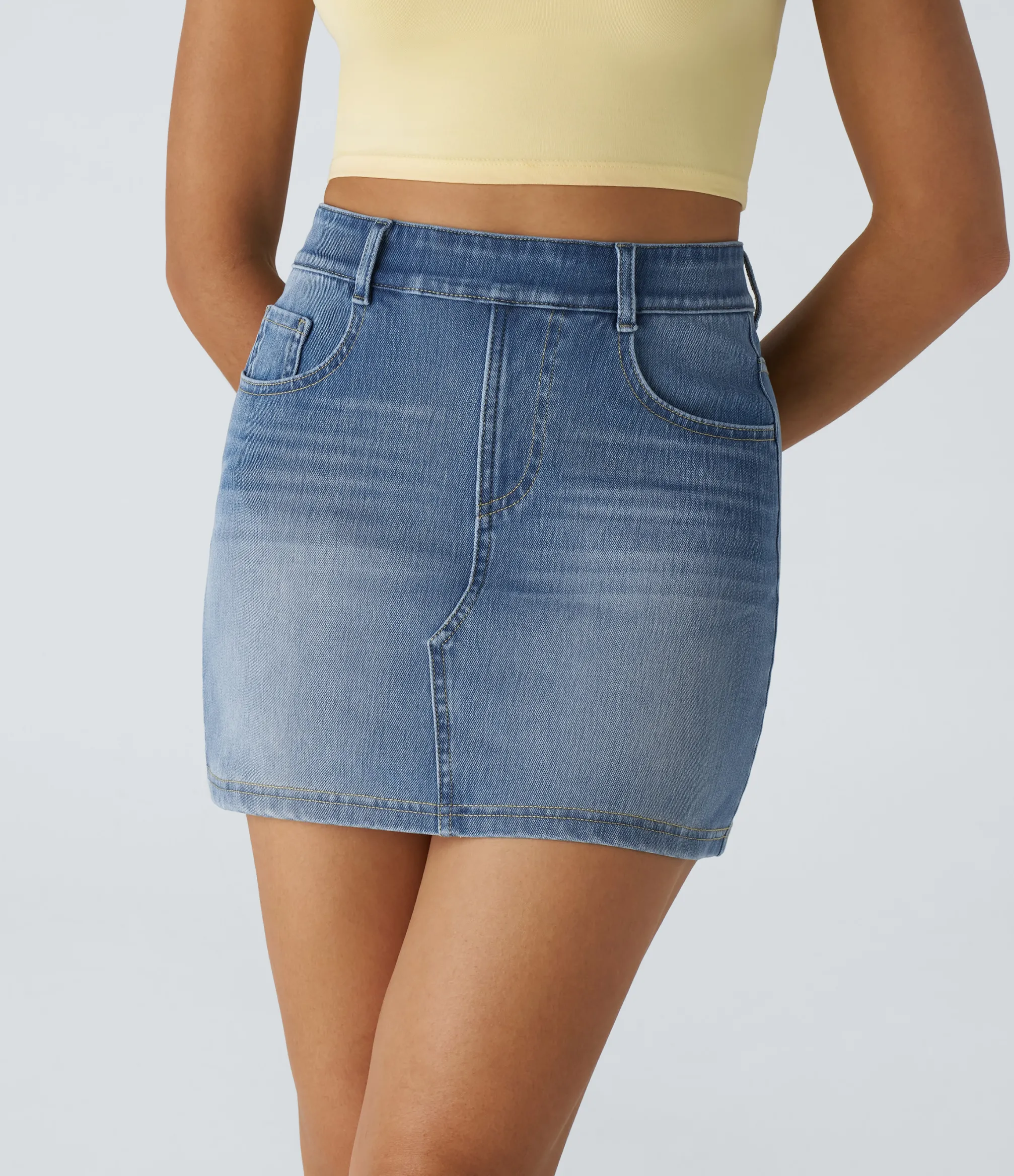 Denim Skirts|Maxi & Midi Skirts<HALARA Flex™ High Waisted Pockets Bodycon Mini Washed Denim Casual Skirt