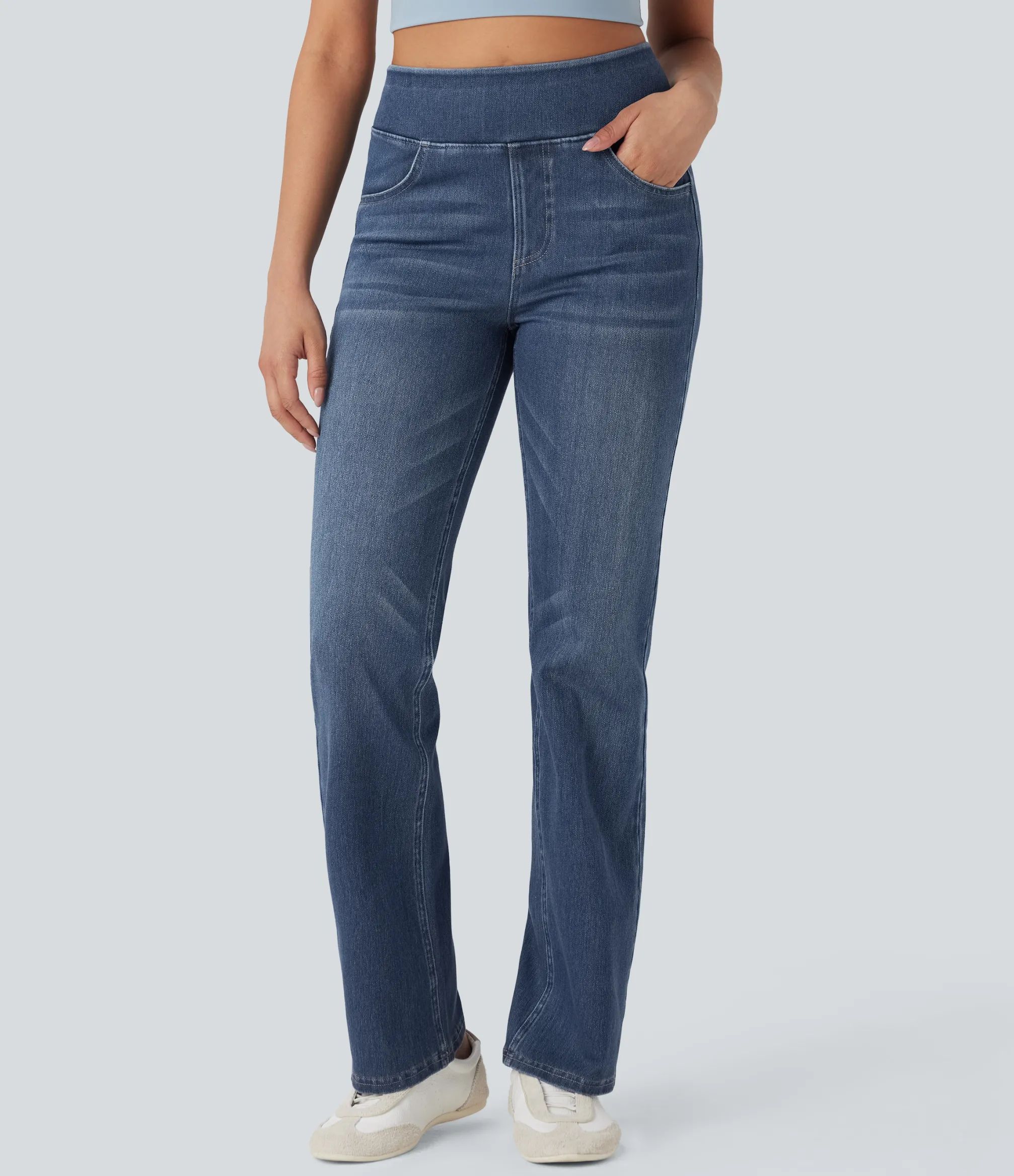 High Waisted Jeans|Jeans<HALARA Flex™ High Waisted Washed Casual Bootcut Jeans with Pockets
