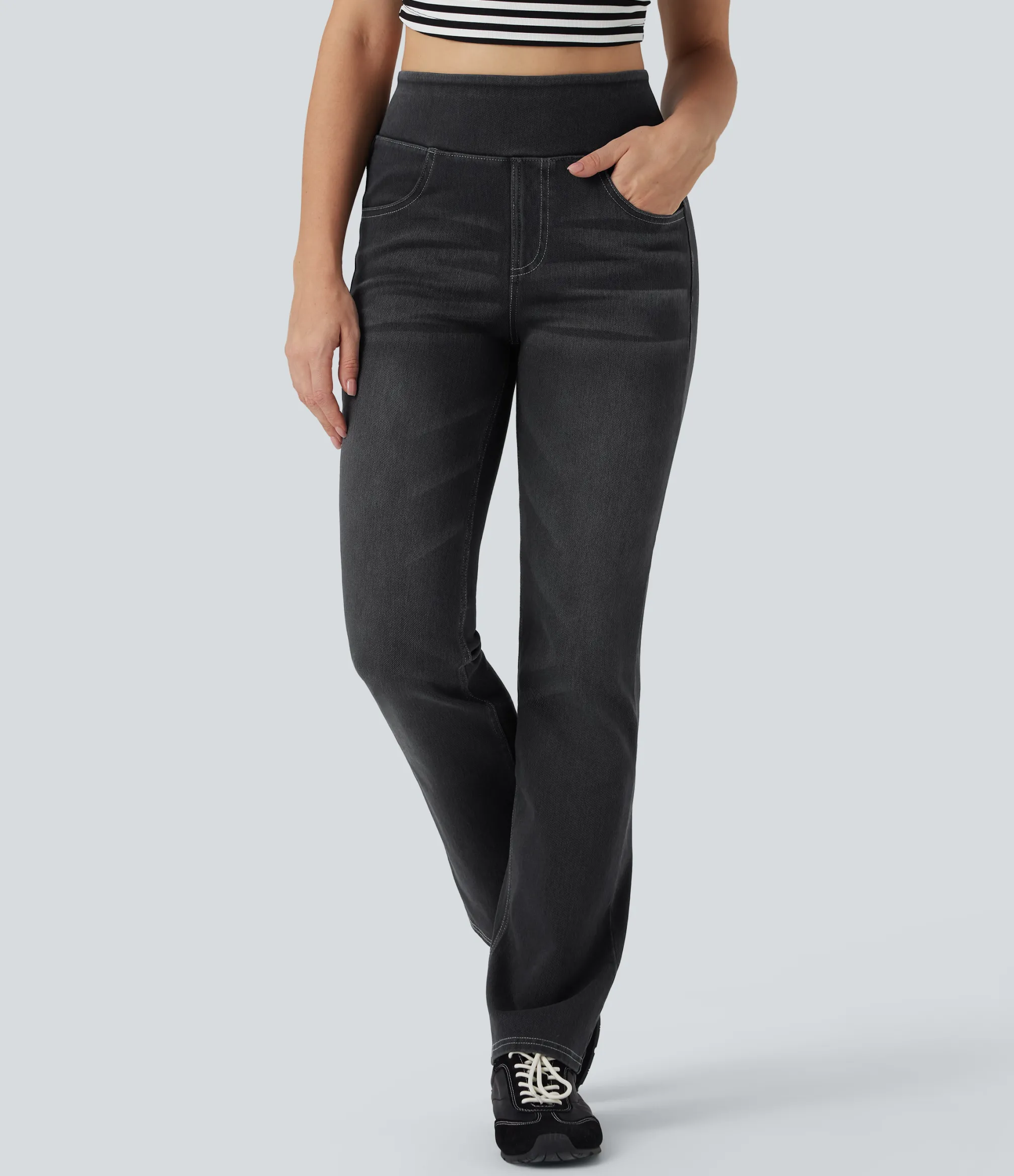 High Waisted Jeans|Jeans<HALARA Flex™ High Waisted Washed Casual Bootcut Jeans with Pockets