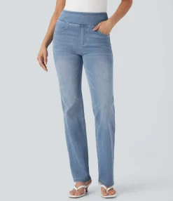 High Waisted Jeans|Jeans<HALARA Flex™ High Waisted Washed Casual Bootcut Jeans with Pockets