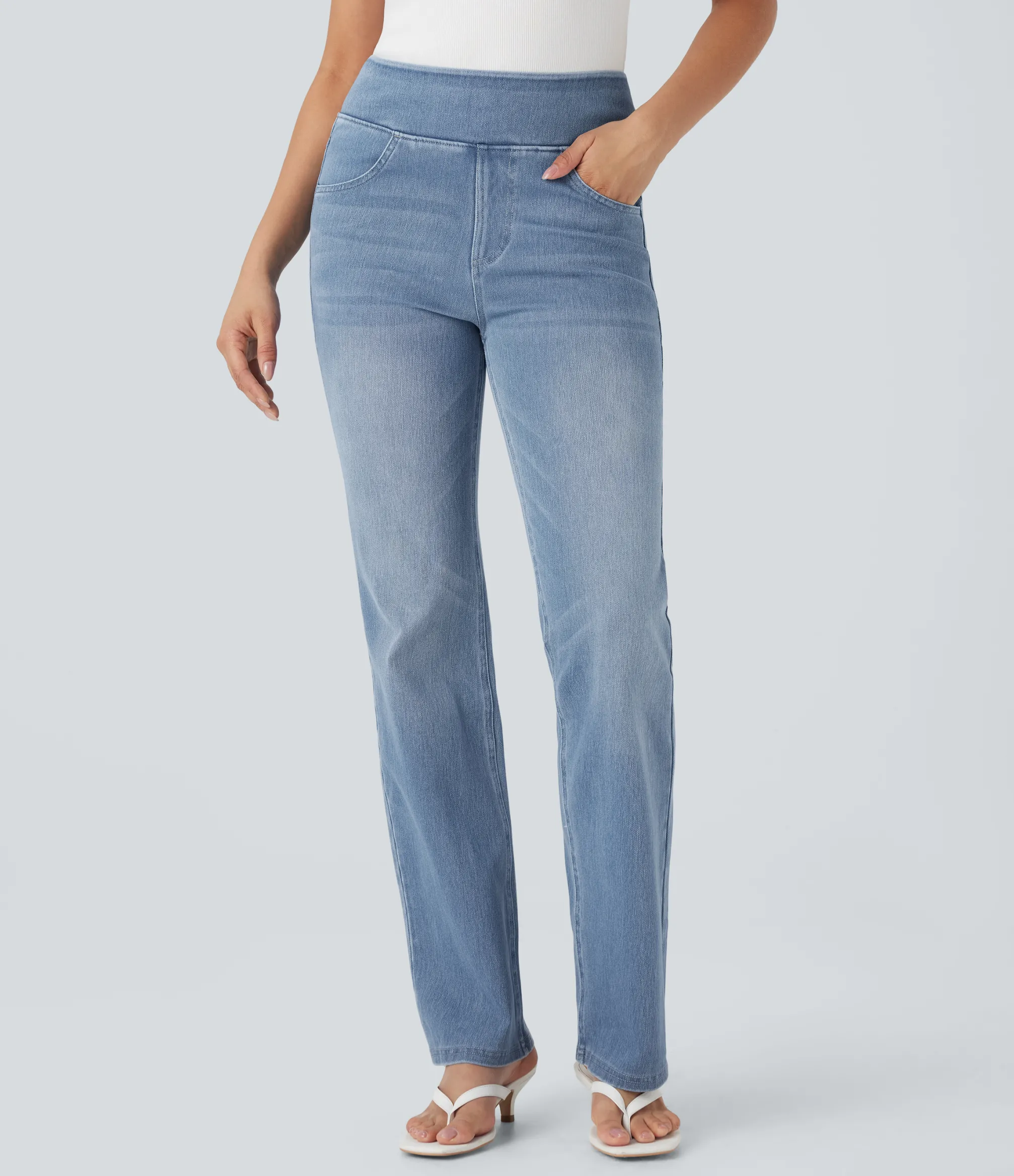 High Waisted Jeans|Jeans<HALARA Flex™ High Waisted Washed Casual Bootcut Jeans with Pockets