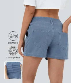 Denim Shorts|Denim Shorts<HALARA Flex™ High Waisted V Shaped Waistband Pockets Cool Touch Breathable Washed Denim Casual Shorts 3''