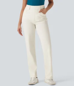 High Waisted Jeans|Straight-Leg Jeans<HALARA Flex™ High Waisted Pockets Straight Leg Washed Casual Jeans