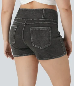 Plus-Size Denim|Plus Size<HALARA Flex™ High Waisted Crossover Pocket Denim Casual Plus Size Shorts 3"