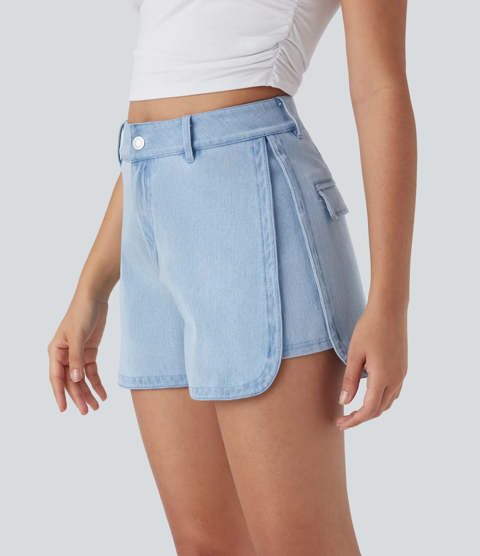Denim Shorts|Denim Shorts<HALARA Flex™ High Waisted Zipper Curved Hem Denim Casual Shorts 3''