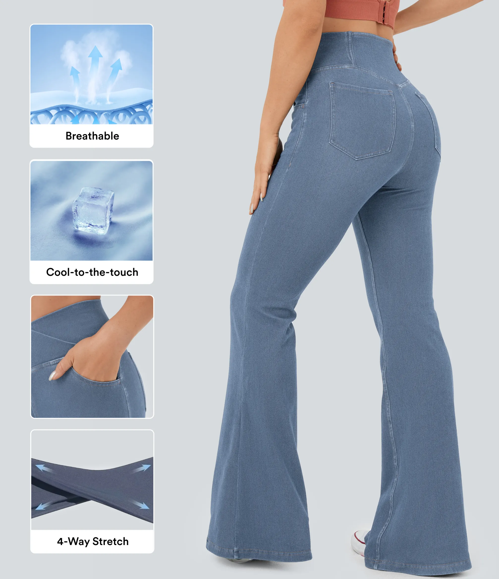 High Waisted Jeans|Jeans<HALARA Flex™ High Waisted Crossover Pocket Cool Touch Washed Casual Jeans