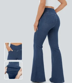 High Waisted Jeans|Jeans<HALARA Flex™ High Waisted Crossover Pocket Cool Touch Washed Casual Jeans