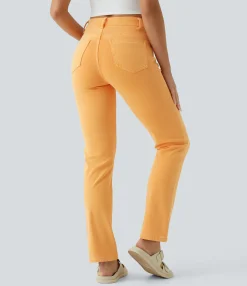 High Waisted Jeans|Colored Jeans<HALARA Flex™ High Waisted Pockets Straight Leg Colorful Casual Jeans