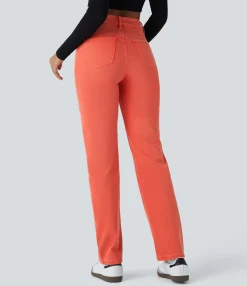 High Waisted Jeans|Colored Jeans<HALARA Flex™ High Waisted Pockets Straight Leg Colorful Casual Jeans