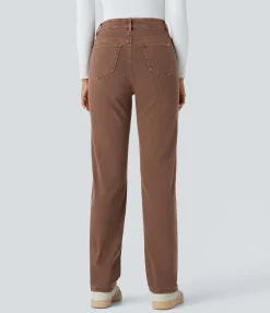 High Waisted Jeans|Colored Jeans<HALARA Flex™ High Waisted Pockets Straight Leg Colorful Casual Jeans
