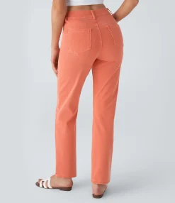 High Waisted Jeans|Colored Jeans<HALARA Flex™ High Waisted Pockets Straight Leg Colorful Casual Jeans