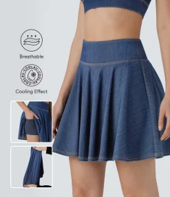 Denim Skirts|Mini Skirts<HALARA Flex™ High Waisted 2-in-1 Cool Touch Washed Stretchy Knit Denim Mini Tennis Skirt with Pockets