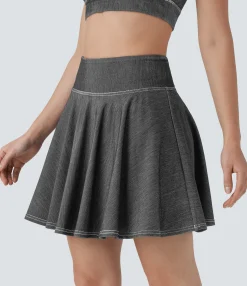 Denim Skirts|Mini Skirts<HALARA Flex™ High Waisted 2-in-1 Cool Touch Washed Stretchy Knit Denim Mini Tennis Skirt with Pockets