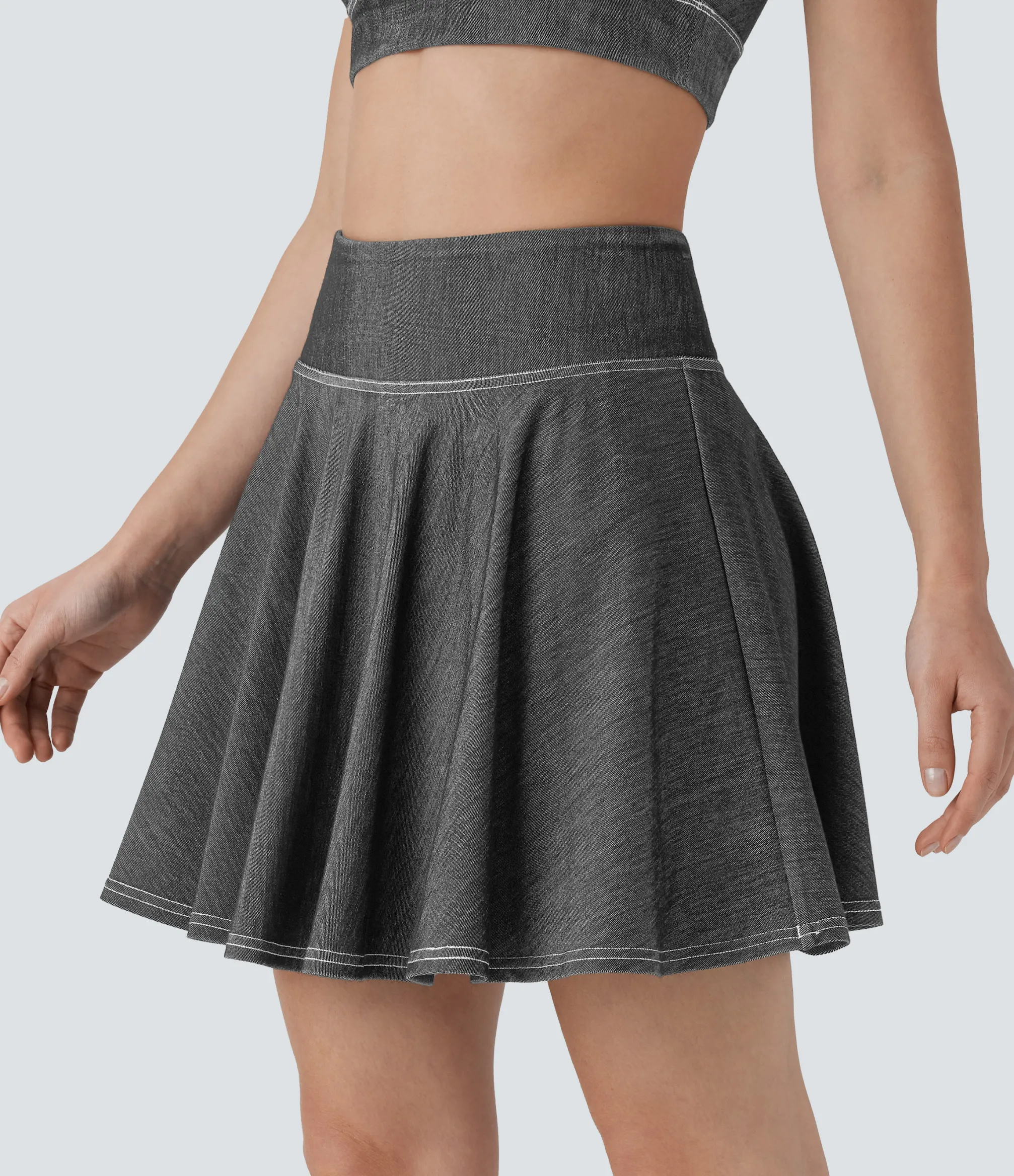 Denim Skirts|Mini Skirts<HALARA Flex™ High Waisted 2-in-1 Cool Touch Washed Stretchy Knit Denim Mini Tennis Skirt with Pockets