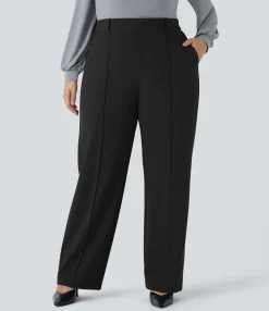 Plus Size<HALARA Flex™ High Waisted Zipper Pocket Straight Leg Plus Size Work Pants