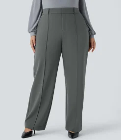 Plus Size<HALARA Flex™ High Waisted Zipper Pocket Straight Leg Plus Size Work Pants