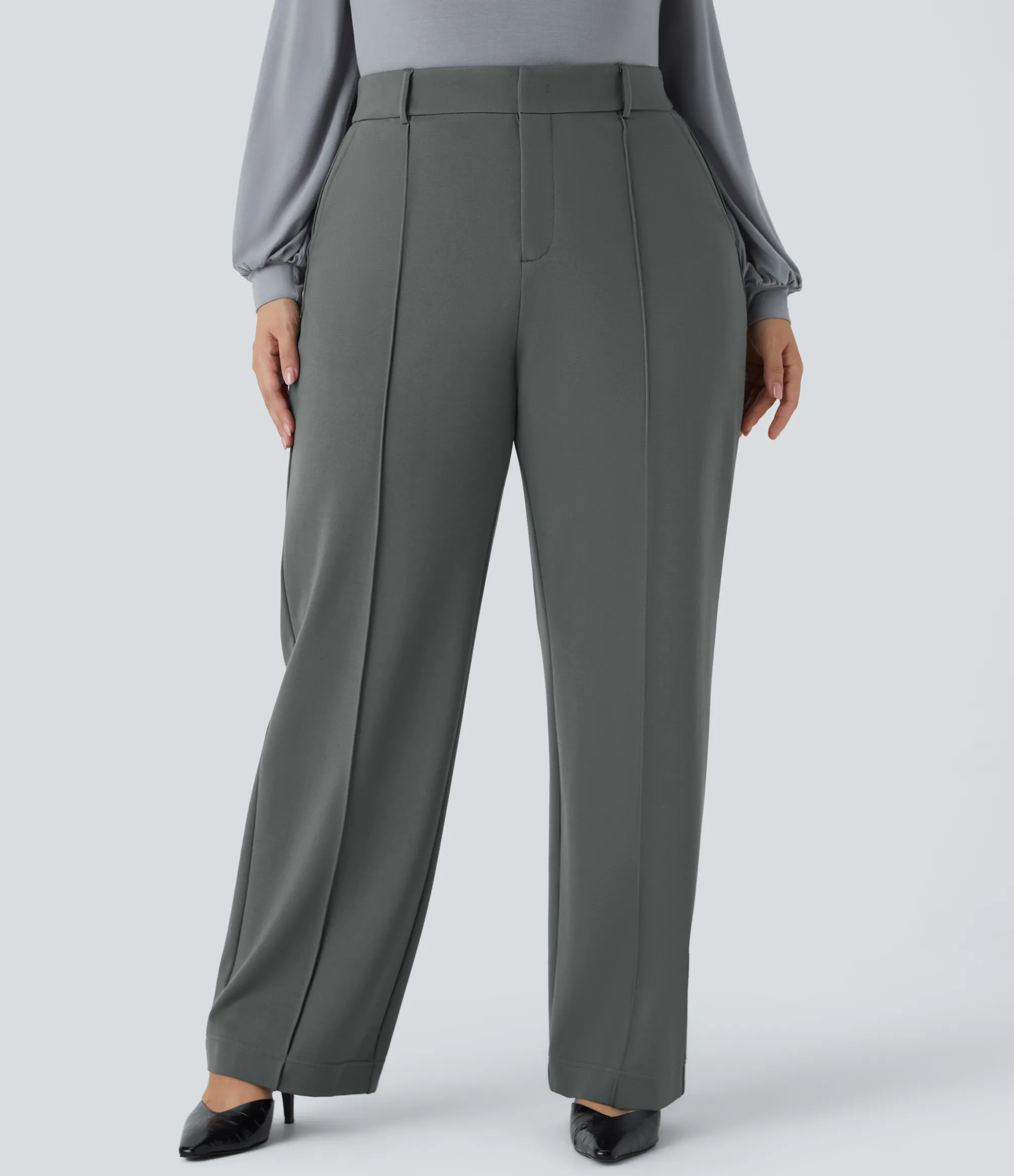 Plus Size<HALARA Flex™ High Waisted Zipper Pocket Straight Leg Plus Size Work Pants