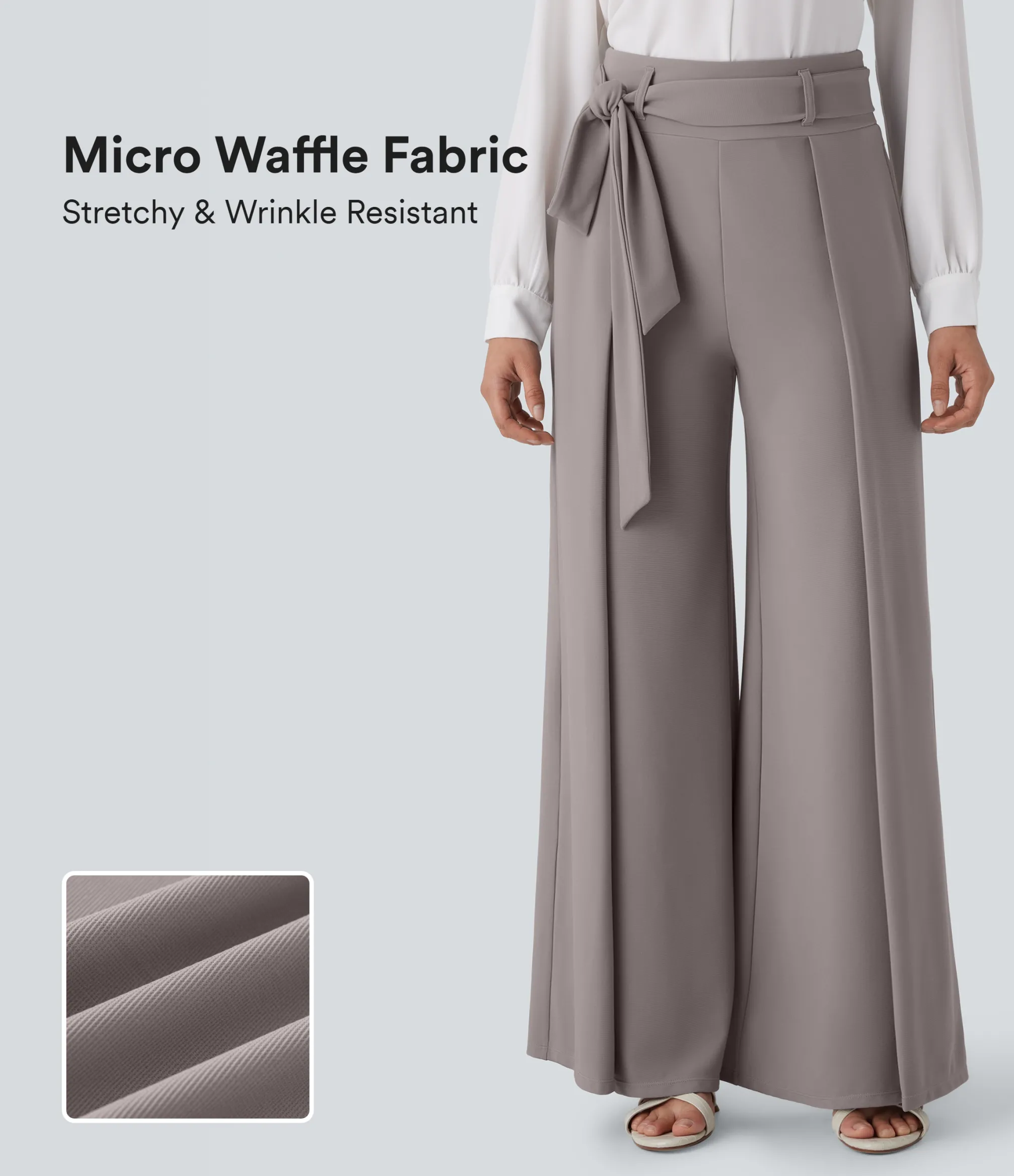 High-Waisted Pants|Work Pants<HALARA Flex™ High Waisted Belted Pocket Wide Leg Micro Waffle Work Pants